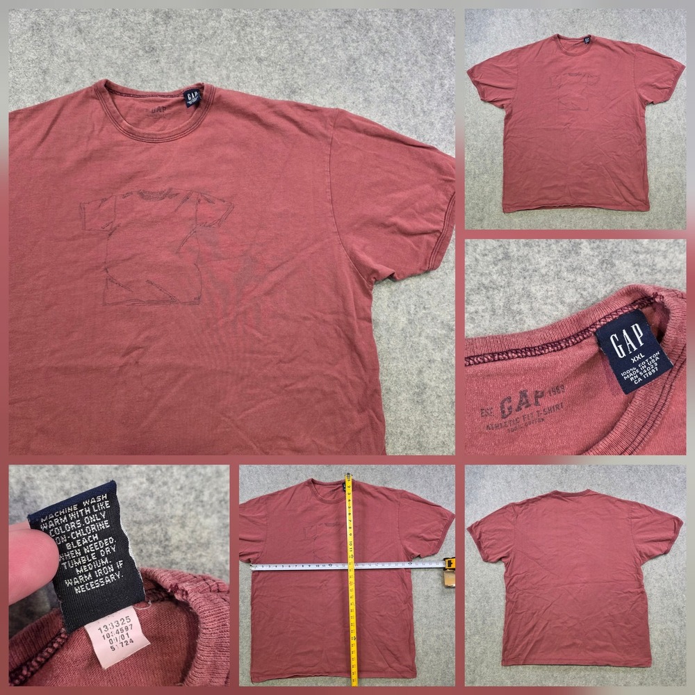 Vintage Y2K Gap T Shirt Mens 2XL Red Athletic Fit Outline Tee Made USA 2000s